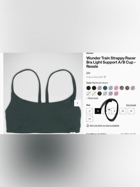 Lululemon Strappy Racer Bra in LGYG color code size 6